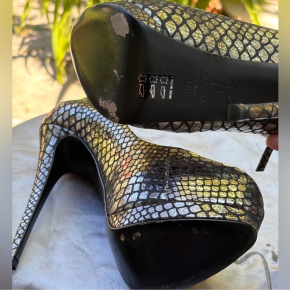Giuseppe Zanotti snakeskin metallic platform mary jane ankle strap peep toe - Picture 7 of 7